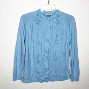 Vintage Montgomery Ward light blue crochet cottagecore button cardigan Large 70s
